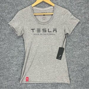 Tesla T Shirt Women’s M Gray Fitted Short Sleeve Tee Authentic Tesla Motors NWT